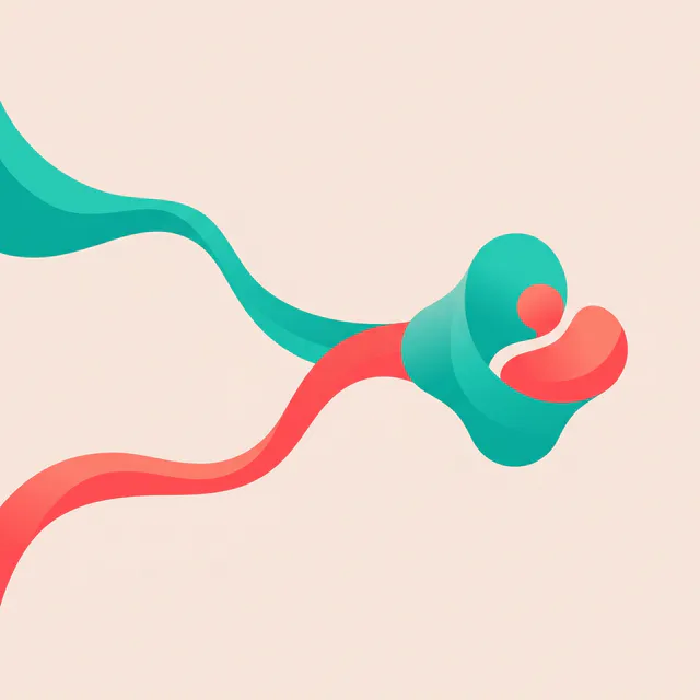 Caminhos fluidos em turquesa e coral que levam a uma forma central equilibrada, representando os critérios para encontrar atendimento psicológico qualificado perto da UFES.