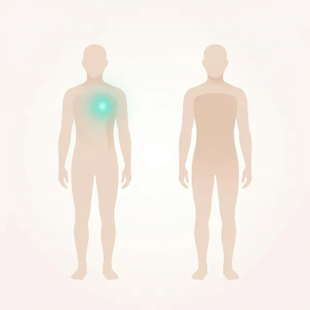 Duas silhuetas humanas estilizadas em bege lado a lado, uma com uma pequena luz turquesa acesa no peito e a outra com a luz ainda apagada, representando o momento em que só uma das pessoas percebeu a necessidade de ajuda.