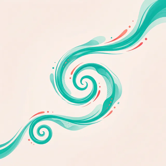 Uma espiral orgânica em evolução em tons de turquesa e bege, representando a continuidade e o tempo singular do processo terapêutico.