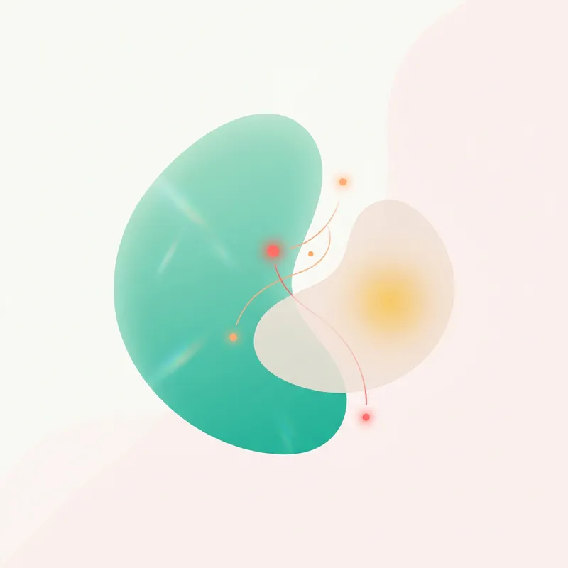 Ilustração abstrata de formas orgânicas em turquesa e bege, representando conexão e harmonia na relação terapêutica